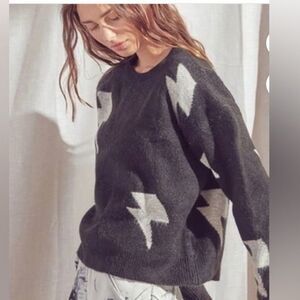 Zap! Zap! Storia Pullover Cropped Sweater Crewneck Lightening Bolt Women Size S